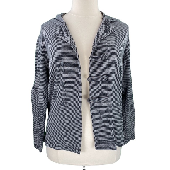 Chico’s Design Gray and Black Striped Casual Hooded Jacket - Picture 2 of 15